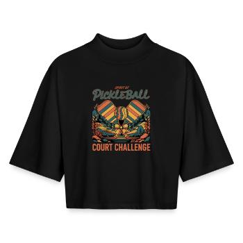 Pickleball Spirit Court Challenge Spielerpaddel - Boxy Frauen Recyceltes 1/2 Sleeved T-Shirt by Stanley/Stella - Schwarz - Vorne - AI Model Female 172 light (172cm)