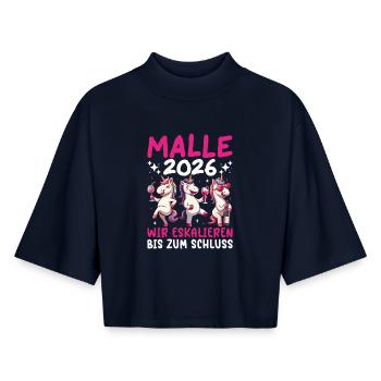 Malle 2026 Wir Eskalieren Bis Zum Schluss Einhorn - Boxy Frauen Recyceltes 1/2 Sleeved T-Shirt by Stanley/Stella - Navy - Vorne - AI Model Female 172 light (172cm)