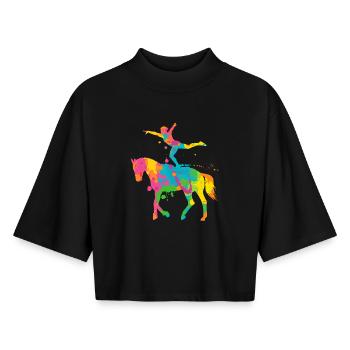 Vaulting Colorful Rider Horse Girl Volti - Boxy Women's Recycled 1/2 Sleeved T-Shirt by Stanley/Stella - black - Front - AI Model Female 172 light (172cm)