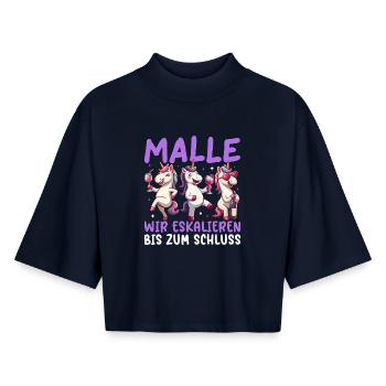 Malle Wir Eskalieren Bis Zum Schluss Einhorn - Boxy Frauen Recyceltes 1/2 Sleeved T-Shirt by Stanley/Stella - Navy - Vorne - AI Model Female 172 light (172cm)