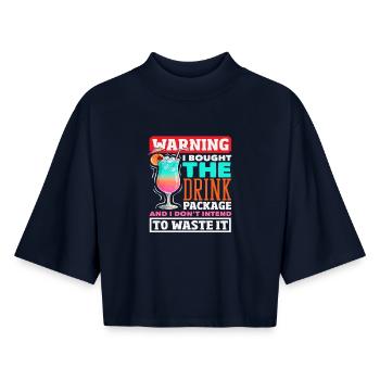Avertissement forfait boissons Croisière alcoolisée - T-shirt femme coupe boxy recyclé manches mi-longues Stanley/Stella - marine - Devant - AI Model Female 172 light (172cm)