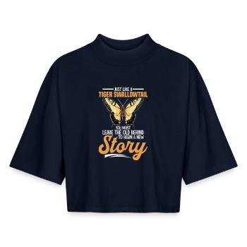  Butterfly Lover Insect Entomoloy Eastern Tiger - Boxy Women's Recycled 1/2 Sleeved T-Shirt by Stanley/Stella - navy - Front - AI Model Female 172 light (172cm)