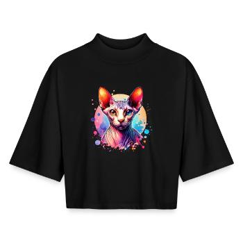 Sphynx Cat Motif - Boxy Women's Recycled 1/2 Sleeved T-Shirt by Stanley/Stella - black - Front - AI Model Female 172 light (172cm)