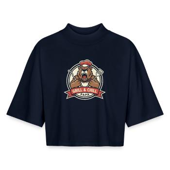 Cadeau de Papa pour le Cadeau de Papa Grill King - T-shirt femme coupe boxy recyclé manches mi-longues Stanley/Stella - marine - Devant - AI Model Female 172 light (172cm)