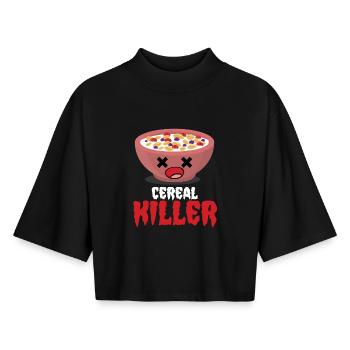 Cereal Killer Frühstück Humor Pun - Boxy Frauen Recyceltes 1/2 Sleeved T-Shirt by Stanley/Stella - Schwarz - Vorne - AI Model Female 172 light (172cm)