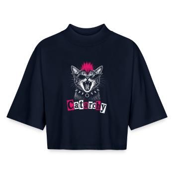 Catarchy Punk Drôle de Femmes Chat - T-shirt femme coupe boxy recyclé manches mi-longues Stanley/Stella - marine - Devant - AI Model Female 172 light (172cm)