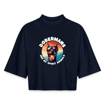 Funny Doberman Sayings - Boxy Women's Recycled 1/2 Sleeved T-Shirt by Stanley/Stella - navy - Front - AI Model Female 172 light (172cm)