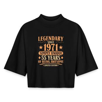 Legendary since 1971 - 55th Birthday Vintage - Boxy Women's Recycled 1/2 Sleeved T-Shirt by Stanley/Stella - black - Front - AI Model Female 172 light (172cm)