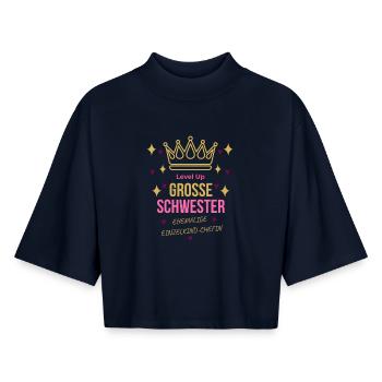 Level Up Big Sister - Gift for an Only Child - Boxy Women's Recycled 1/2 Sleeved T-Shirt by Stanley/Stella - navy - Front - AI Model Female 172 light (172cm)