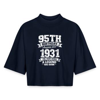 95. Geburtstag 1931 Legende Vintage Design - Boxy Frauen Recyceltes 1/2 Sleeved T-Shirt by Stanley/Stella - Navy - Vorne - AI Model Female 172 light (172cm)