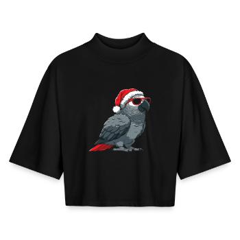 African Grey Parrot Christmas Bird - Boxy Women's Recycled 1/2 Sleeved T-Shirt by Stanley/Stella - black - Front - AI Model Female 172 light (172cm)