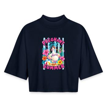 Schwangere Sommer Lustige Gänsmutter - Boxy Frauen Recyceltes 1/2 Sleeved T-Shirt by Stanley/Stella - Navy - Vorne - AI Model Female 172 light (172cm)