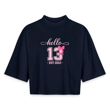 Hello 13 Est 2013 Girl Birthday Design - Boxy Women's Recycled 1/2 Sleeved T-Shirt by Stanley/Stella - navy - Front - AI Model Female 172 light (172cm)