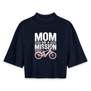 Mom On A Mission Fahrrad Mama - Boxy Frauen Recyceltes 1/2 Sleeved T-Shirt by Stanley/Stella - Navy - Vorne - AI Model Female 172 light (172cm)