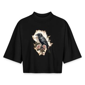 Corbeau - T-shirt femme coupe boxy recyclé manches mi-longues Stanley/Stella - noir - Devant - AI Model Female 172 light (172cm)