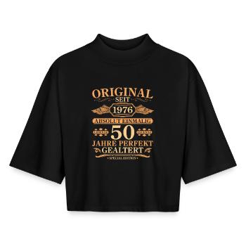 Original seit 1976 Baujahr 50. Geburtstag - Boxy Frauen Recyceltes 1/2 Sleeved T-Shirt by Stanley/Stella - Schwarz - Vorne - AI Model Female 172 light (172cm)