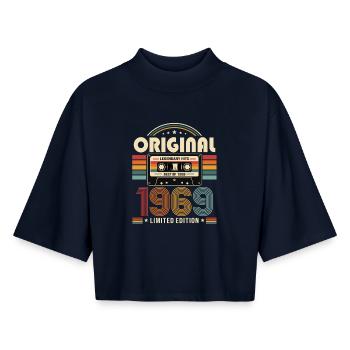 57th Birthday Gift Man Cassette Best of 1969 - Boxy Women's Recycled 1/2 Sleeved T-Shirt by Stanley/Stella - navy - Front - AI Model Female 172 light (172cm)