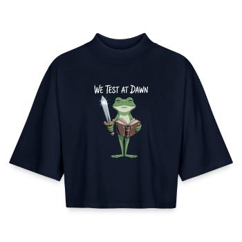 Nous testons chez Dawn Frog Warrior - T-shirt femme coupe boxy recyclé manches mi-longues Stanley/Stella - marine - Devant - AI Model Female 172 light (172cm)