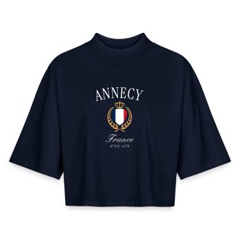 La Rochelle Frankreich Wappen Krone Reise Souvenir - Boxy Frauen Recyceltes 1/2 Sleeved T-Shirt by Stanley/Stella - Navy - Vorne - AI Model Female 172 light (172cm)