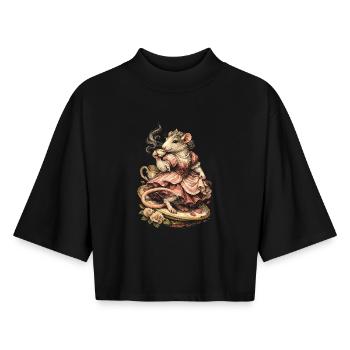 Rat de couleur Rat fantaisie Rat de la grande souris Rat domestique - T-shirt femme coupe boxy recyclé manches mi-longues Stanley/Stella - noir - Devant - AI Model Female 172 light (172cm)