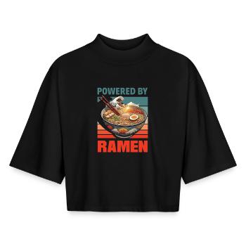 Powered By Ramen Japanische Nudel Bowl - Boxy Frauen Recyceltes 1/2 Sleeved T-Shirt by Stanley/Stella - Schwarz - Vorne - AI Model Female 172 light (172cm)