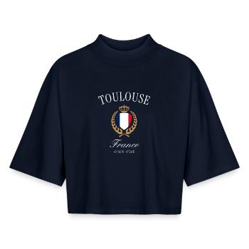 Toulouse Frankreich Wappen Krone – Reise Souvenir - Boxy Frauen Recyceltes 1/2 Sleeved T-Shirt by Stanley/Stella - Navy - Vorne - AI Model Female 172 light (172cm)
