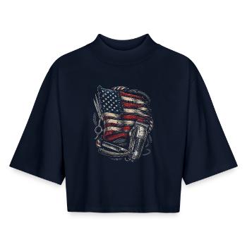 Barber Barbier - T-shirt femme coupe boxy recyclé manches mi-longues Stanley/Stella - marine - Devant - AI Model Female 172 light (172cm)
