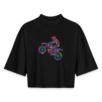 Motocross Dirt Bike Space Kids Dirt Bike - T-shirt femme coupe boxy recyclé manches mi-longues Stanley/Stella - noir - Devant - AI Model Female 172 light (172cm)