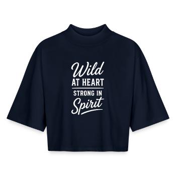 Wild At Heart Strong In Spirit Saying - Boxy Women's Recycled 1/2 Sleeved T-Shirt by Stanley/Stella - navy - Front - AI Model Female 172 light (172cm)