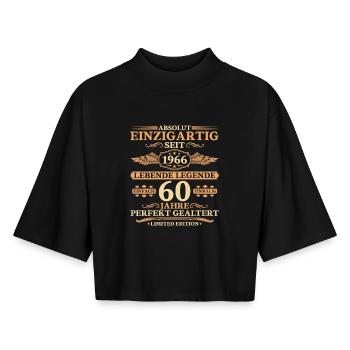 Einzigartig seit 1966 Jahrgang - 60. Geburtstag - Boxy Frauen Recyceltes 1/2 Sleeved T-Shirt by Stanley/Stella - Schwarz - Vorne - AI Model Female 172 light (172cm)