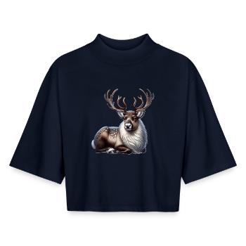 Renne - T-shirt femme coupe boxy recyclé manches mi-longues Stanley/Stella - marine - Devant - AI Model Female 172 light (172cm)
