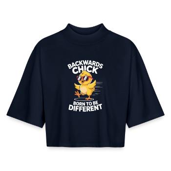 Né pour être un autre poussin - T-shirt femme coupe boxy recyclé manches mi-longues Stanley/Stella - marine - Devant - AI Model Female 172 light (172cm)