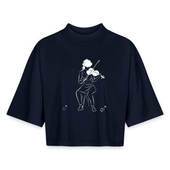 Violinist Drawing - Boxy Women's Recycled 1/2 Sleeved T-Shirt by Stanley/Stella - navy - Front - AI Model Female 172 light (172cm)