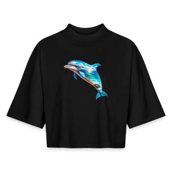 Dolphin - Boxy Women's Recycled 1/2 Sleeved T-Shirt by Stanley/Stella - black - Front - AI Model Female 172 light (172cm)