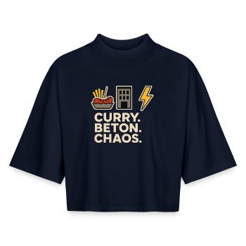 Curry Concrete Chaos Berlin Street Design - Boxy Women's Recycled 1/2 Sleeved T-Shirt by Stanley/Stella - navy - Front - AI Model Female 172 light (172cm)