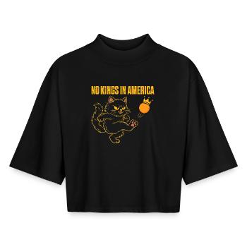 No Kings In America Patriotic Liberty Quote - Boxy Women's Recycled 1/2 Sleeved T-Shirt by Stanley/Stella - black - Front - AI Model Female 172 light (172cm)