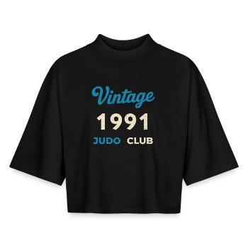 Vintage 1991 Judo Club Retro Birth Year Gift - Boxy Women's Recycled 1/2 Sleeved T-Shirt by Stanley/Stella - black - Front - AI Model Female 172 light (172cm)