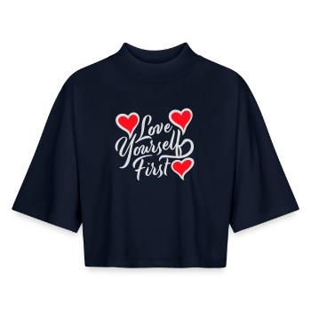 Love Yourself First Selbstliebe Selbstfürsorge - Boxy Frauen Recyceltes 1/2 Sleeved T-Shirt by Stanley/Stella - Navy - Vorne - AI Model Female 172 light (172cm)