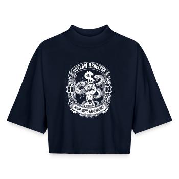 Ouvrier hors-la-loi écrase le poing du serpent fiscal - T-shirt femme coupe boxy recyclé manches mi-longues Stanley/Stella - marine - Devant - AI Model Female 172 light (172cm)
