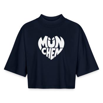 Munich Heart Logo Typography - Boxy Women's Recycled 1/2 Sleeved T-Shirt by Stanley/Stella - navy - Front - AI Model Female 172 light (172cm)