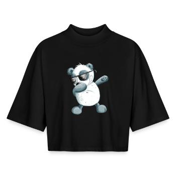Dabbender Panda I Dab Dance Tiere I Dabbing Bär - Boxy Frauen Recyceltes 1/2 Sleeved T-Shirt by Stanley/Stella - Schwarz - Vorne - AI Model Female 172 light (172cm)