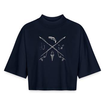 Crossed Rods Vintage Fishing Gear - Boxy Women's Recycled 1/2 Sleeved T-Shirt by Stanley/Stella - navy - Front - AI Model Female 172 light (172cm)