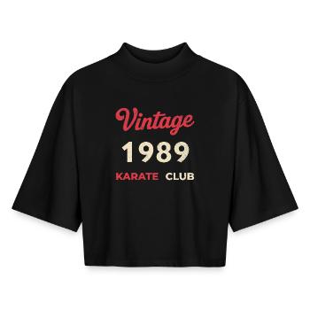 Vintage 1989 – Karate Club Retro Birth Year - Boxy Women's Recycled 1/2 Sleeved T-Shirt by Stanley/Stella - black - Front - AI Model Female 172 light (172cm)