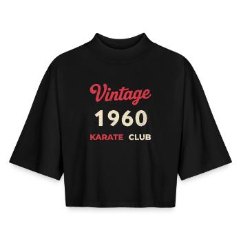 Vintage 1960 – Année de naissance rétro du Karate Club - T-shirt femme coupe boxy recyclé manches mi-longues Stanley/Stella - noir - Devant - AI Model Female 172 light (172cm)