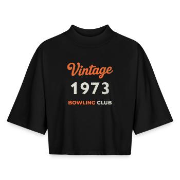 Millésime 1973 – Année de naissance rétro du Bowling Club - T-shirt femme coupe boxy recyclé manches mi-longues Stanley/Stella - noir - Devant - AI Model Female 172 light (172cm)