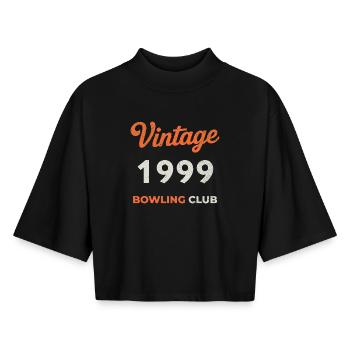 Millésime 1999 – Année de naissance rétro du Bowling Club - T-shirt femme coupe boxy recyclé manches mi-longues Stanley/Stella - noir - Devant - AI Model Female 172 light (172cm)