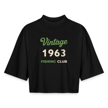 Millésime 1963 – Année de naissance rétro du club de pêche - T-shirt femme coupe boxy recyclé manches mi-longues Stanley/Stella - noir - Devant - AI Model Female 172 light (172cm)