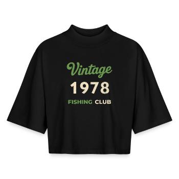 Millésime 1978 – Année de naissance rétro du club de pêche - T-shirt femme coupe boxy recyclé manches mi-longues Stanley/Stella - noir - Devant - AI Model Female 172 light (172cm)