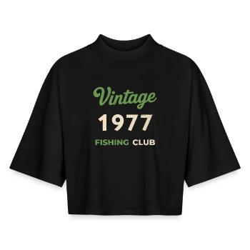 Millésime 1977 – Année de naissance rétro du club de pêche - T-shirt femme coupe boxy recyclé manches mi-longues Stanley/Stella - noir - Devant - AI Model Female 172 light (172cm)