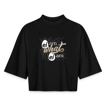 Fans de poulet - Coq - Coq - Diction - Bio - T-shirt femme coupe boxy recyclé manches mi-longues Stanley/Stella - noir - Devant - AI Model Female 172 light (172cm)